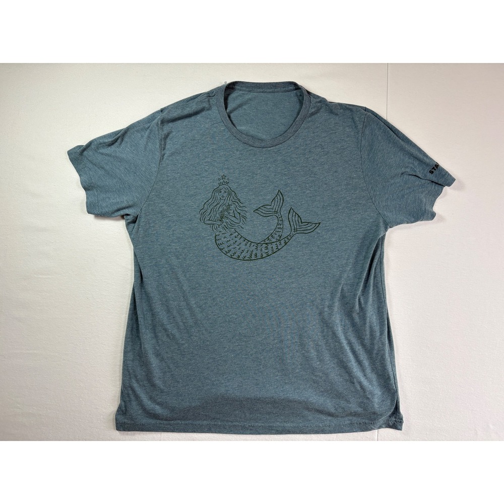 Starbucks Mermaid Siren Graphic T-Shirt Heather Blue Teal Short Sleeve Mens XL